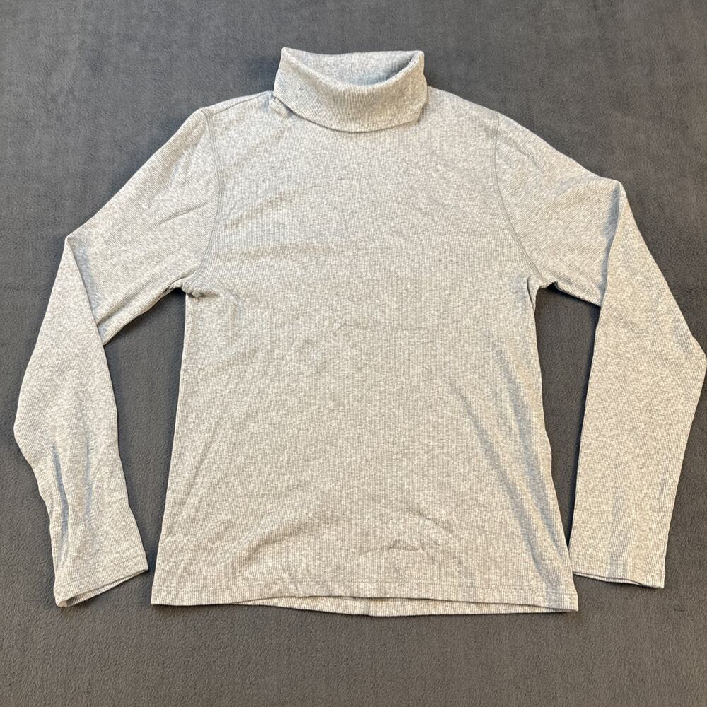 Quince Women Organic Cotton Micro-rib Turtleneck Gray Medium